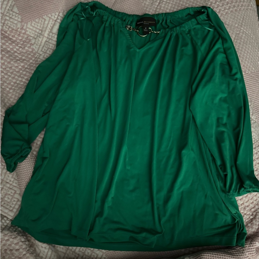 Dana Buchman Vibrant Green Blouse with Chain Accent - Picture 3 of 4